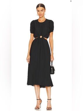 1. State Black Midi Cutout Dress with Puff Sleeves